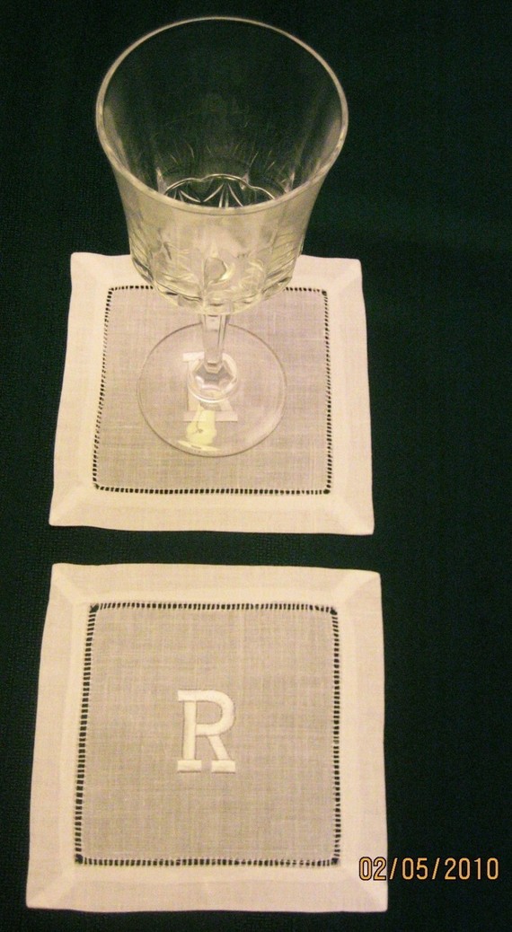 Personalized Bar Napkins - White Embroidered 6x6in. Cocktail Napkins