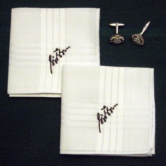 Personalized Mens Hankie Set With Your Own Signature And Gift Box.