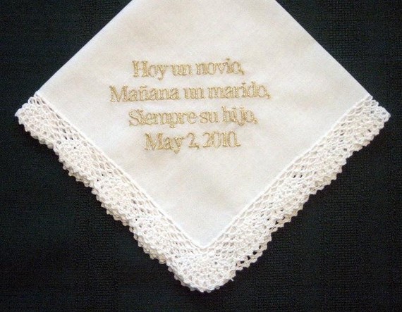 Spanish Wedding Hanky For Mother Of The Groom With Gold Metallic Thread With Gift Box 60b