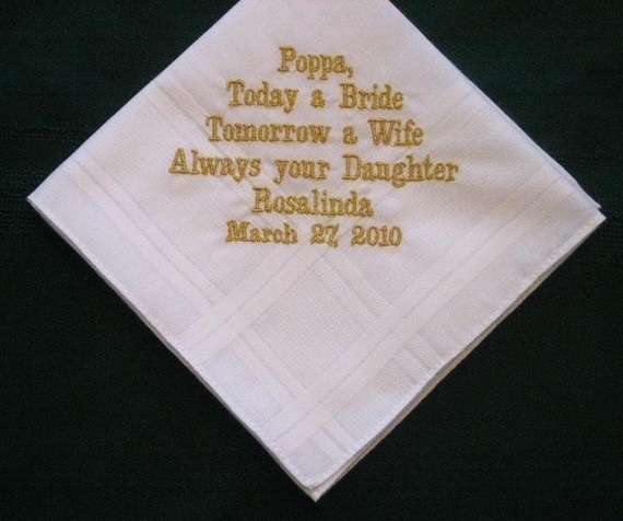 Personalized Wedding Gift - Wedding Handkerchief For Papa With Gold Thread With Gift Box 22b