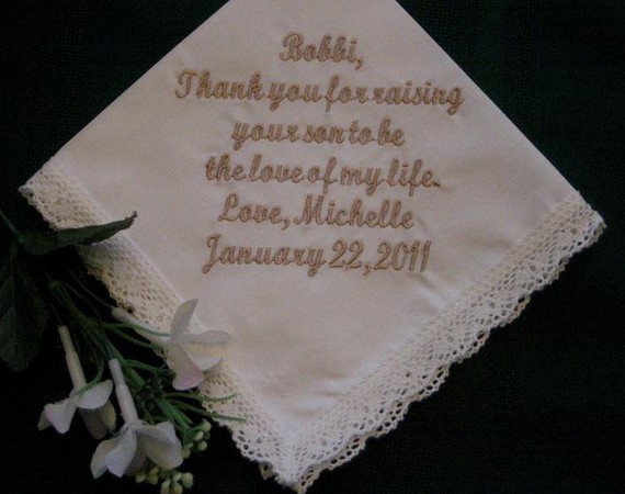 Personalized Wedding Gift-wedding Handkerchief-ivory - For Mother Of The Groom With Gift Box 99s