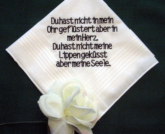 Personalized Wedding Gift Wedding Handkerchief 132b From Bride To Groom In German With Gift Box.