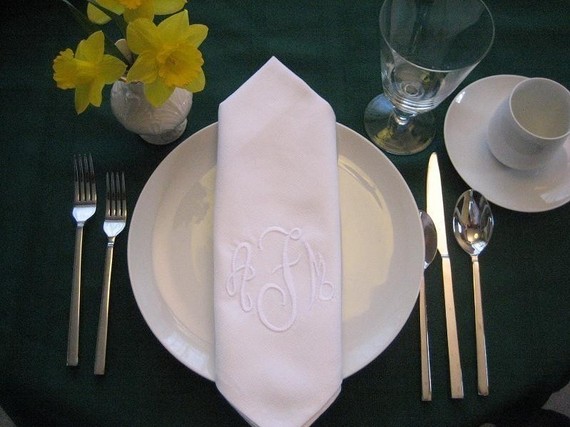 Monogrammed Cloth Dinner Napkins With Buttonhole Set Of 12